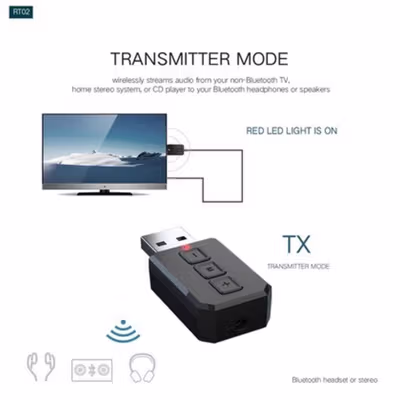 VIKEFON USB Bluetooth 5.0 Transmitter Receiver Audio Adapter - RT02 - Black — gambar 3