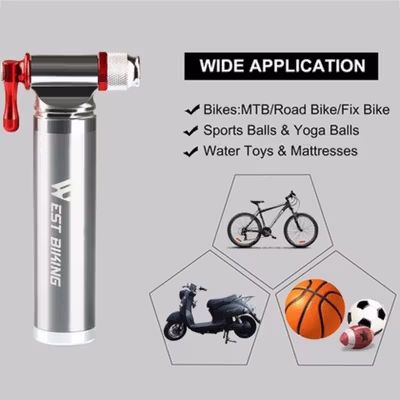 WEST BIKING Pompa Angin Ban Sepeda CO2 Inflator Portable Bike Pump - Silver — gambar 3