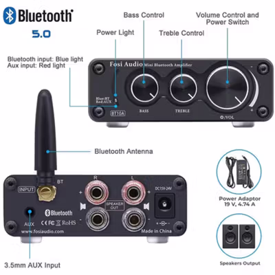 Fosi Audio Bluetooth Amplifier HiFi 2 Channel 50Wx2 TPA3116D2 - BT10A - Black — gambar 3