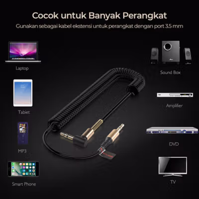 TaffSTUDIO Kabel Audio AUX 3.5mm Spring L Jack 1.5M - ZHY43938 - Black — gambar 3
