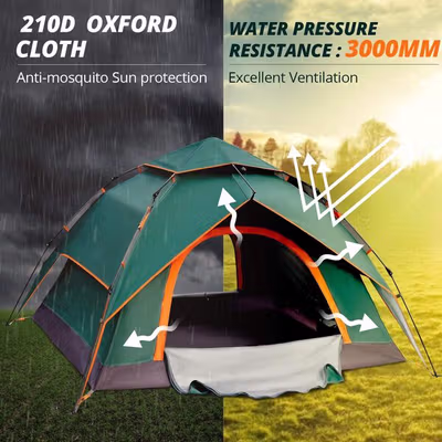 AstaGear Tenda Camping Lipat Otomatis 3-4 Orang Double Layer - ZK50 - Green — gambar 3