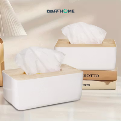TaffHOME Kotak Tisu Kayu Multifungsi Tissue Box Organizer Model 1 Slot - ZJ01 - White — gambar 3