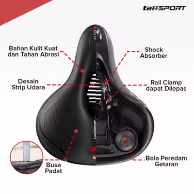 TaffSPORT Jok Sadel Sepeda Bike Saddle Shock Absorber Breathable - ZF10 - Black/Red — gambar 3
