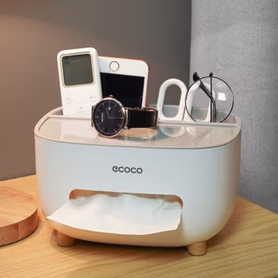Ecoco Kotak Tisu Storage Box Office Desk Case Organizer - E2009 - Gray — gambar 3