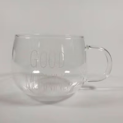Cangkir Kopi Kaca Tahan Panas Good Morning Aesthetic Mug 350ml - 9H9D - Transparent — gambar 3