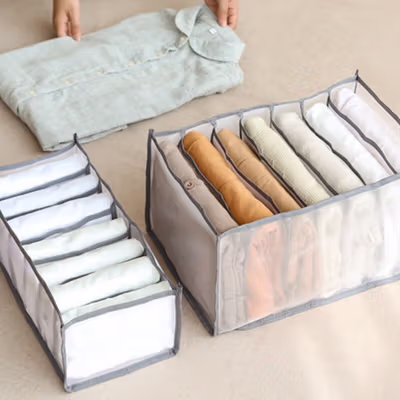 Junejour Kotak Sekat Pembatas Pakaian Organizer Jeans Box 7 Grid - M1468 - White — gambar 3