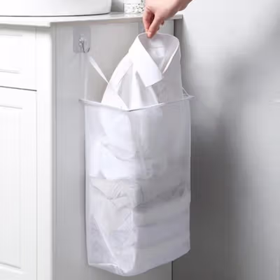 LISHEN Keranjang Gantung Pakaian Kotor Laundry Basket Wall Mounted - YJ39 - White — gambar 3