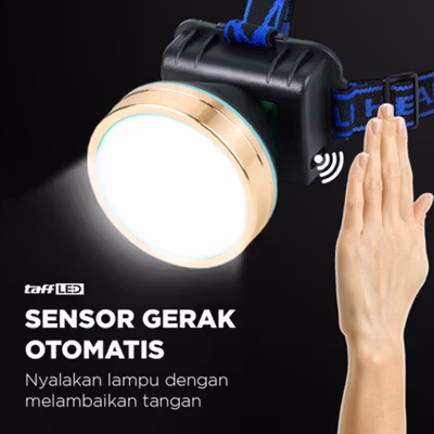 TaffLED Senter Kepala LED Headlamp Motion Sensor Rechargeable - TG28 - Black — gambar 3