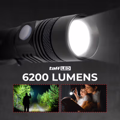 TaffLED Senter LED XML-T6 USB Rechargeable Waterproof 6200 Lumens - P15 - Black — gambar 3