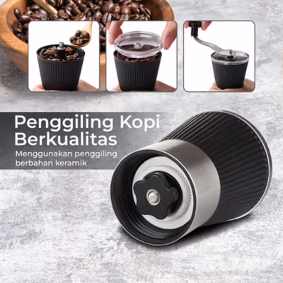 One Two Cups Alat Penggiling Kopi Manual Coffee Grinder 160ml - CF012 - Black — gambar 3