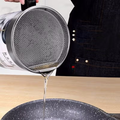 HEALTH Tempat Saringan Minyak Oil Strainer Pot Stainless Steel 1.4L - G2103 - Gray — gambar 3