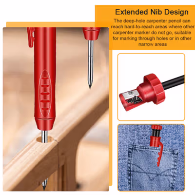 BAILE Pensil Tukang Mekanik Carpenter Marking Pencil with Refill 6 PCS - B15322 - Black — gambar 3