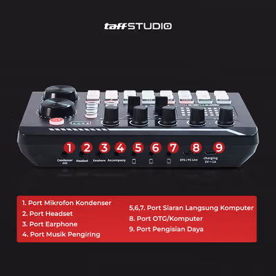 TaffSTUDIO Pro Audio Bluetooth Mixer Sound Card Live Broadcast Karaoke - F998 - Black — gambar 3