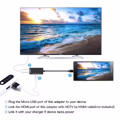 ROBOTSKY Micro USB to HDMI MHL Adaptor for Smartphone - S2 - Black — gambar 3