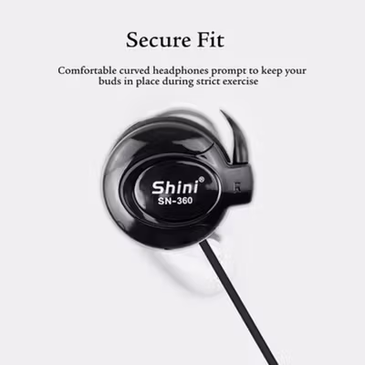 Shini Earhook Clip-on Headphone Sporty with Mic - SN360 - Black — gambar 3