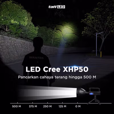 TaffLED Senter LED XHP50 Tripod Rechargeable Waterproof IPX6 20W - W591 - Black — gambar 3