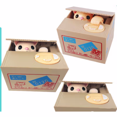 Ocelot Remover Celengan Kucing Lucu Steal Money Cat Piggy Bank - 0120 - Brown — gambar 3