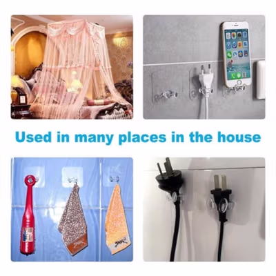 AK Gantungan Dinding Tempel Waterproof Adhesive Hook Hanger 10 PCS - AK-PV02 - Transparent — gambar 3