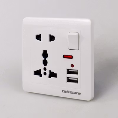 Taffware Stop Kontak Universal UK EU US 2 Port USB On Off Switch - LC-20 - White — gambar 3