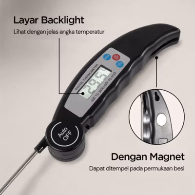 Anpro Termometer Makanan Digital Daging Kopi Susu Foldable 1 Probe - BW-188 - Black — gambar 3