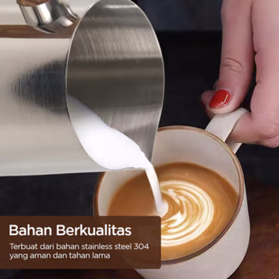One Two Cups Milk Jug Pitcher Susu Latte Art Espresso Stainless 600ml - DRH600 - Silver — gambar 3