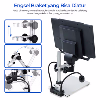 Taffware Mikroskop Digital 12MP 1600X dengan Monitor and Metal Stand - G1600 - Silver — gambar 3