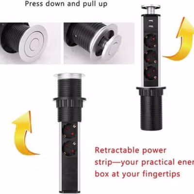YYJSDZ Stop Kontak Tanam Pop Up Electric Plug Socket with USB Port 4 Port - CF2US - Black — gambar 3