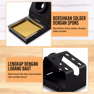 LISM Dudukan Solder bentuk H Screw Hole Sponge Soldering Stand Holder - LISH16 - Black — gambar 3