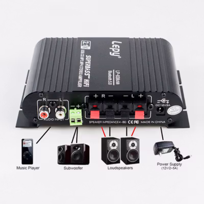 Lepy Audio Amplifier Bluetooth USB HiFi Sound Booster with Remote - LP-838USB - Black — gambar 3