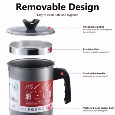 HEALTH Tempat Saringan Minyak Oil Strainer Pot Stainless 1.7L - G2103 - Gray — gambar 3