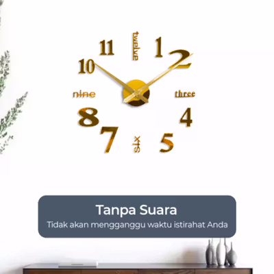 TaffHOME Jam Dinding Besar DIY Quartz Giant Wall Clock 90-100cm - DIY-101 - Golden — gambar 3