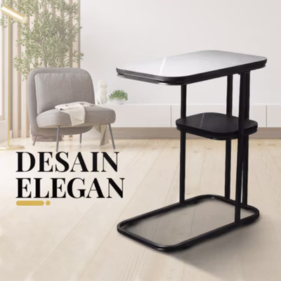 Geja Meja Sofa Side Table Marbel European Style Double Layer - H81 - Black — gambar 3