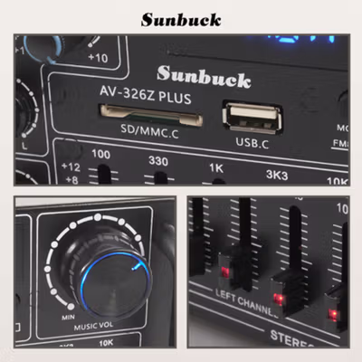 Sunbuck Audio Amplifier Bluetooth EQ Karaoke FM 2000W - AV-326Z PLUS - Black — gambar 3