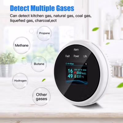 Fengdu Alat Deteksi Gas Bocor Gas Leak Detector Alarm Wifi LCD Screen - FD200 - White — gambar 3