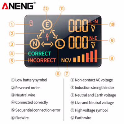 ANENG Stop Kontak Voltage Tester Grounding Polarity Phase Check - AC11 - Black — gambar 3