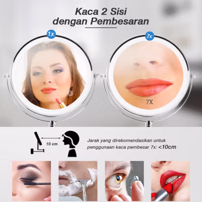ORZ Cermin Make Up Lampu LED Double Side 7X Magnification Rechargeable - WM01 - Silver — gambar 3