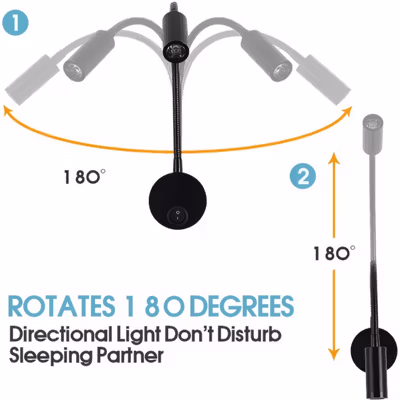 LEDSONLINE Lampu Baca LED Reading Lamp Warm White 3W with Switch - LED10 - Black — gambar 3