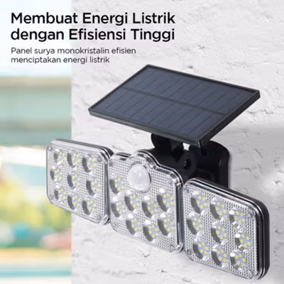 JD Lampu Dinding Solar Double Sensor Three Head 138 LED Cool White - JD-2858A - Black — gambar 3