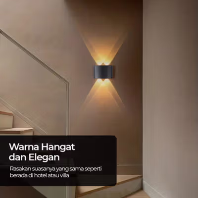 TaffLED Lampu Dinding Hias Outdoor Aluminium 4W 4 LED Warm White - B053 - Black — gambar 3
