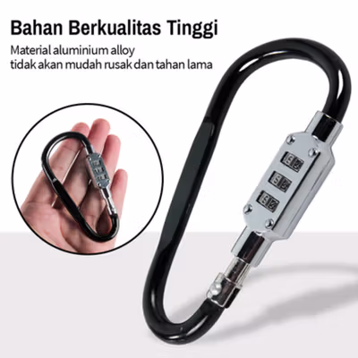 CJSJ Aluminium Alloy D-type Lock Carabiner 3 Dial Password Lock - CH206 - Black — gambar 3