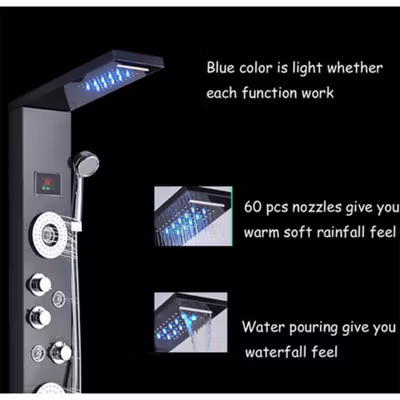 Onyzpily Shower Mandi Panel LED Temperature Screen Wall Mounted - 8006 - Black — gambar 3