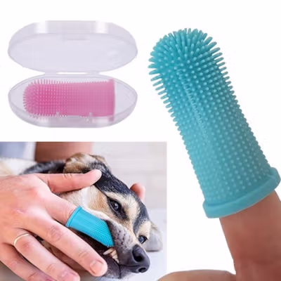 Aliye Sikat Gigi Jari Anjing Kucing Silikon Pet Finger Toothbrush - AL21 - White — gambar 3