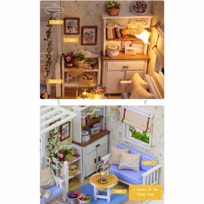 Cute Room Miniatur Rumah Boneka 3D DIY 1:24 Kitten Diary - 3013 - White — gambar 3