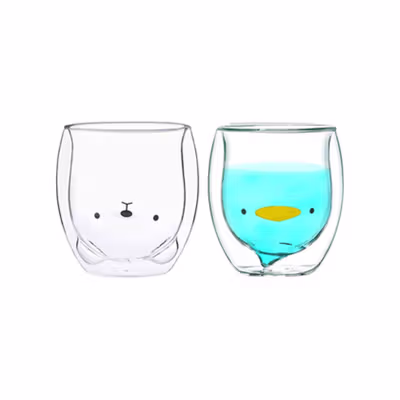 CRATE Gelas Kaca Aesthetic Tahan Panas Double Wall Penguin Glass 250ml - CIQ38 - Transparent — gambar 3