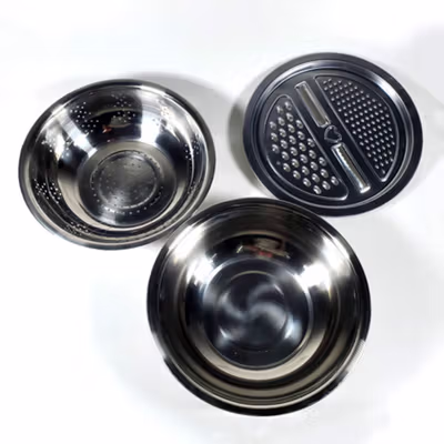 Formhome Baskom 3 in 1 Saringan Parutan Drain Basket Grater 25cm - FVT20 - Silver — gambar 3