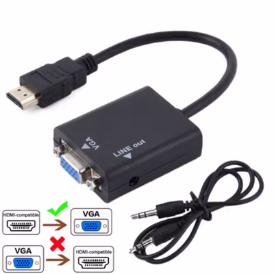 Taffware Kabel Adaptor HDMI ke VGA Female Dengan Port Audio - HD008 - Black — gambar 3