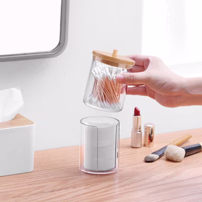 Dozzlor Storage Organizer Cotton Bud with Bamboo Lid - DO01 - Transparent — gambar 3