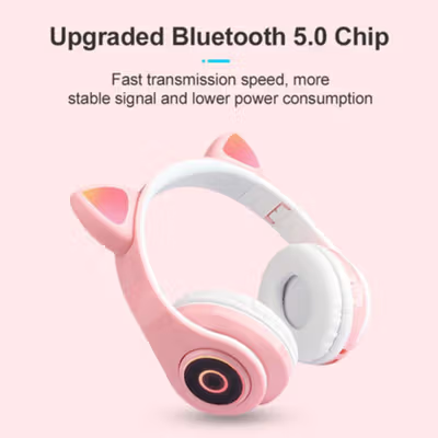 RLoop Bluetooth Headset Headphone Telinga Kucing Cute Cat Ear LED RGB - LX-B39A - Pink — gambar 3