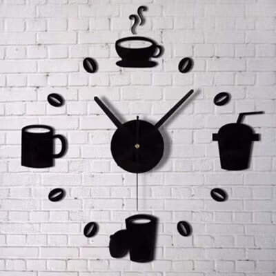 TaffHOME Jam Dinding DIY Giant Wall Clock Model Kopi Cafe - DIY-07 - Black — gambar 3