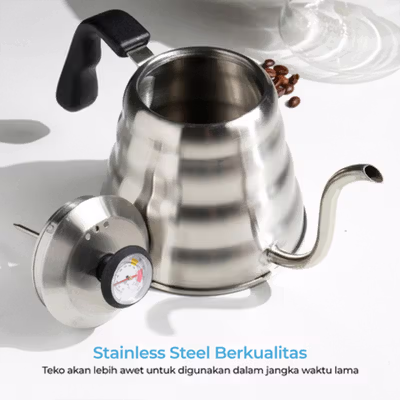 One Two Cups Teko Kopi Leher Angsa Pot V60 Drip 1.2L with Thermometer - Silver — gambar 3